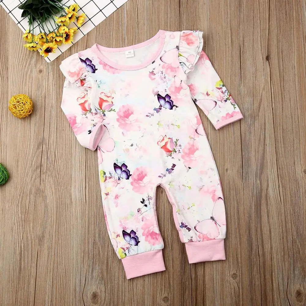 

2020 New Baby Spring Fall Clothing Newborn Baby Girl Floral Clothes Striped Long Sleeve Romper Jumpsuit Outfits Cotton Playsuits