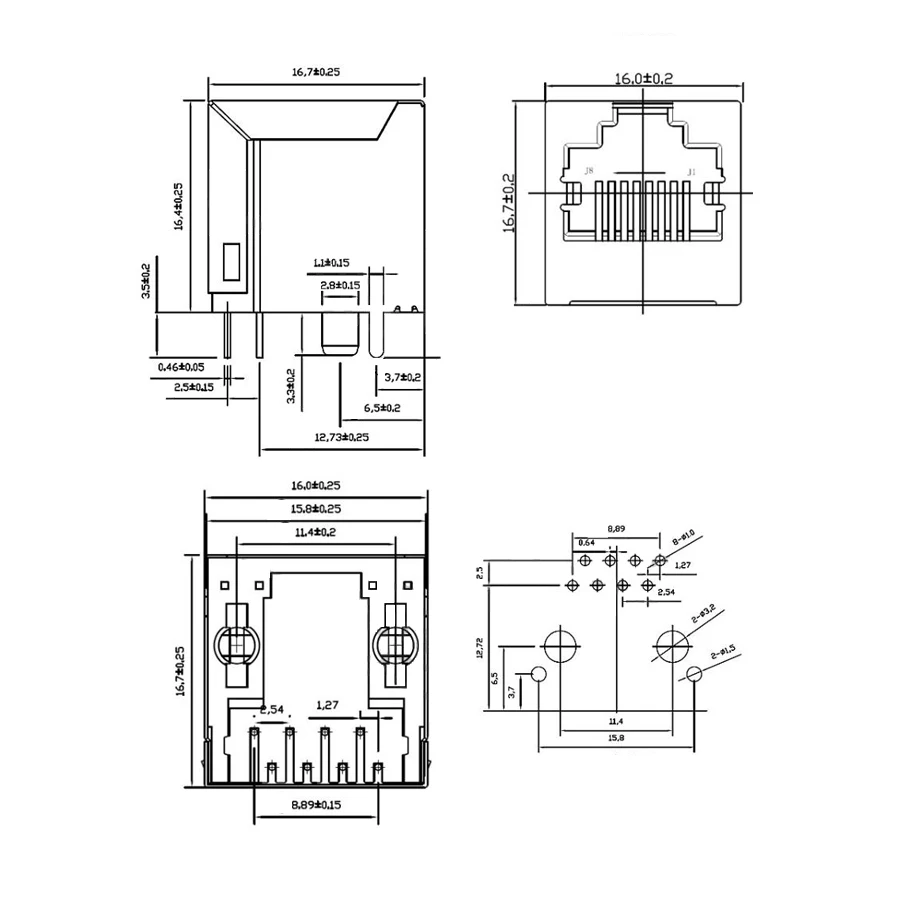 10 шт./лот RJ45 сетевой Ethernet интерфейс 8Pin розетка PCB прямая 8P8C кристальная головка