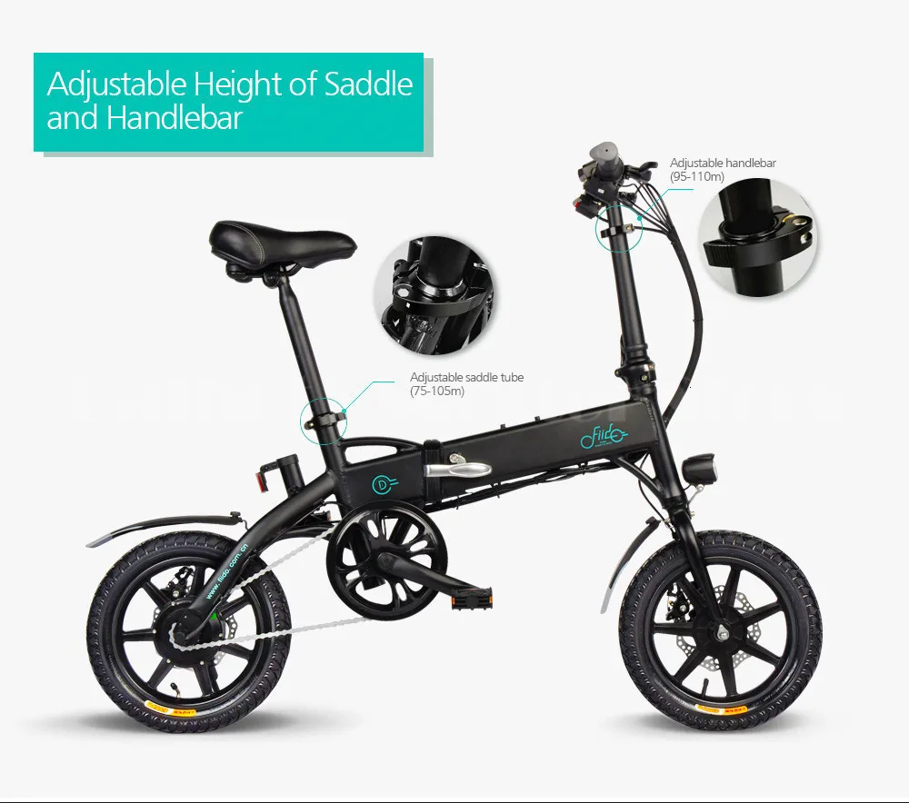 Fiido D1 Folding Electric Bike Two Wheels Electric Bicycle 14 Inch 36V 250W Mini Adults Electric Scooter With Seat