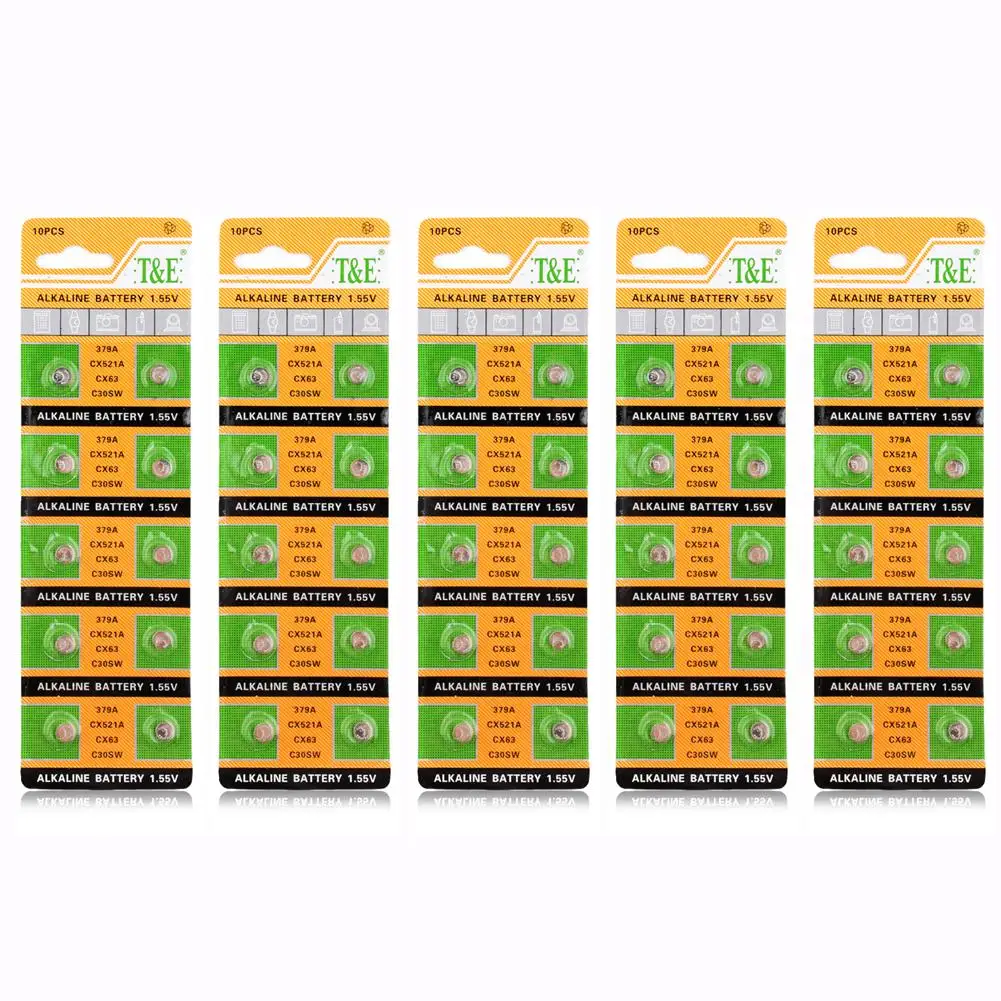 

50 шт., батарейки 1,55 в 379 V520 SR521SW GP379 SR63 LR521 618