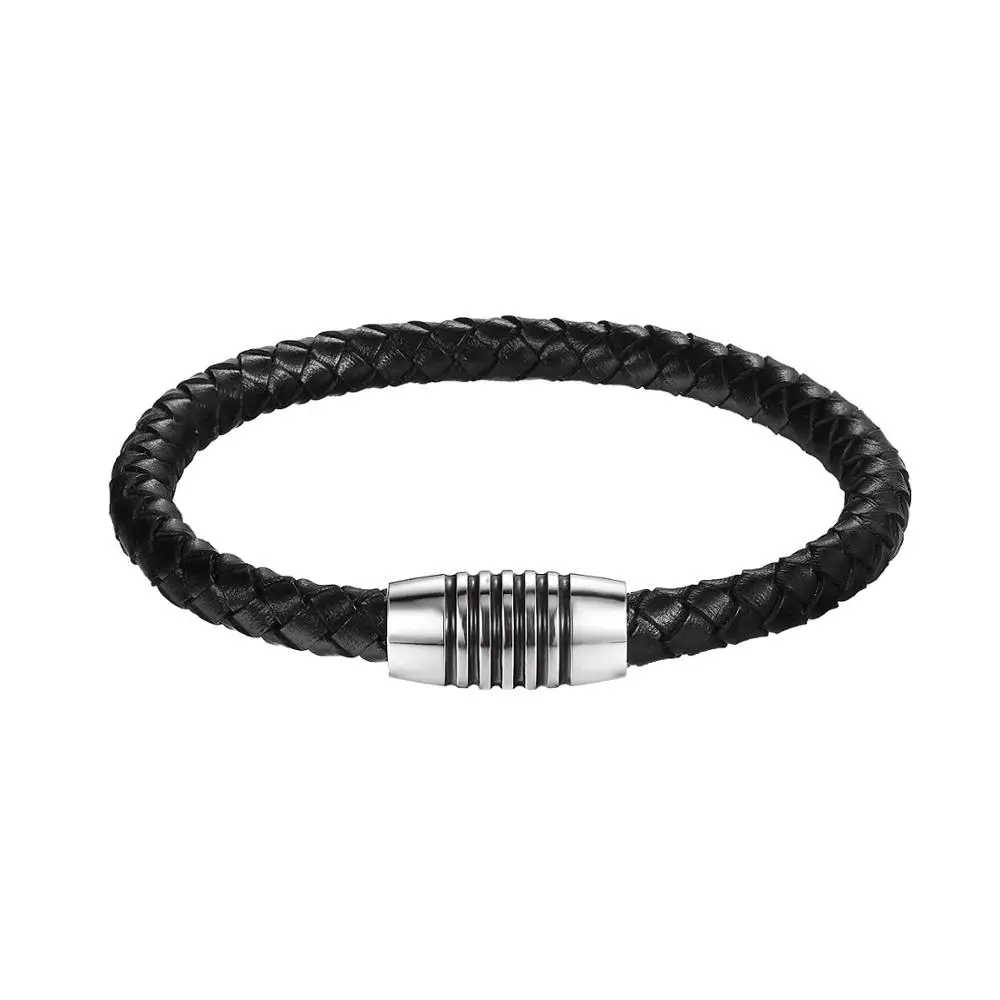 Популярный кожаный браслет из нержавеющей стали с магнитной пряжкой плетеный