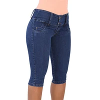 fashion 2020 summer women high waist skinny jeans knee length hole ripped denim capri slim streetwear stretch casual pants
