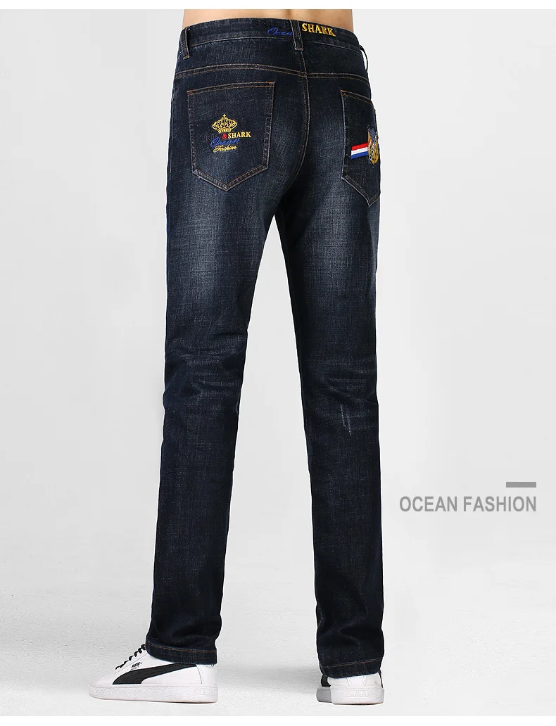 

Men Embroidery Casual Stretching Straight Leg Thicken Cotton Soften Loose Jeans Fashion