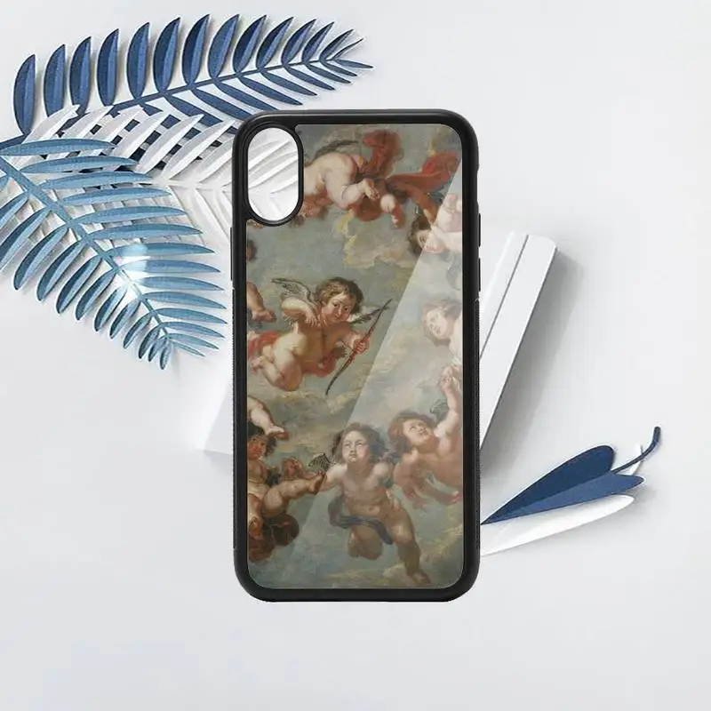 

Renaissance angels retro art pattern luxury brand cover Phone Case PC for iPhone 11 12 pro XS MAX 8 7 6 6S Plus X 5S SE 2020 XR