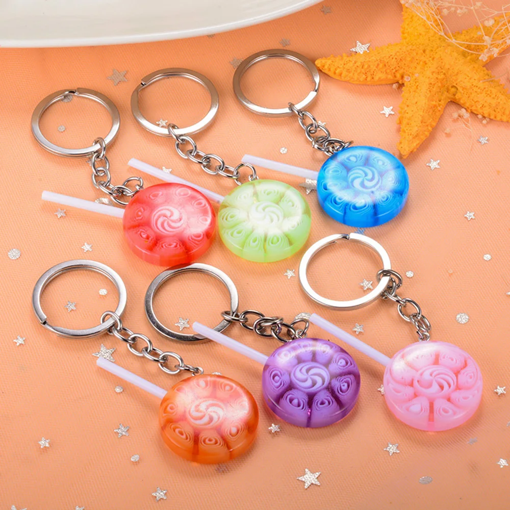 

50pieces Simulation Rainbow Lollipop Keychain Girl Cute Candy Color Round Car Keyring Key Holder Resin Key Chain Kids Gift llave