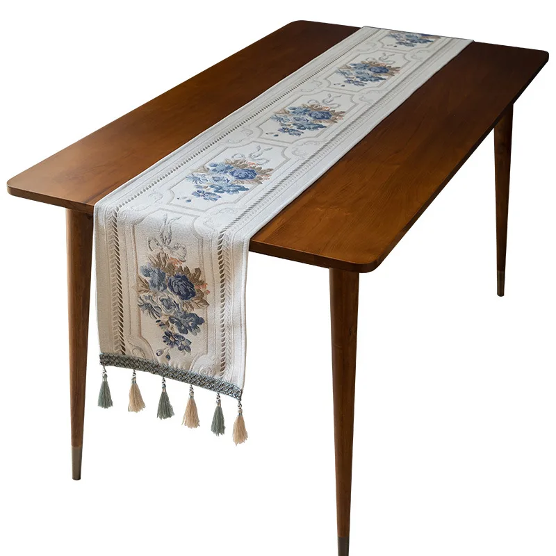 

Table Runner Luxury Nordic Modern Flower Embroidery Dinning Table Decoration Tassel Home Party Coffee Table Desk Decor Textile