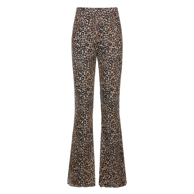 

Y2K Fashion Leopard Pattern Flare Pants E-girl Vintage Slim Animal Print High Waist Long Pants Wild Spring Summer 90s Outfits
