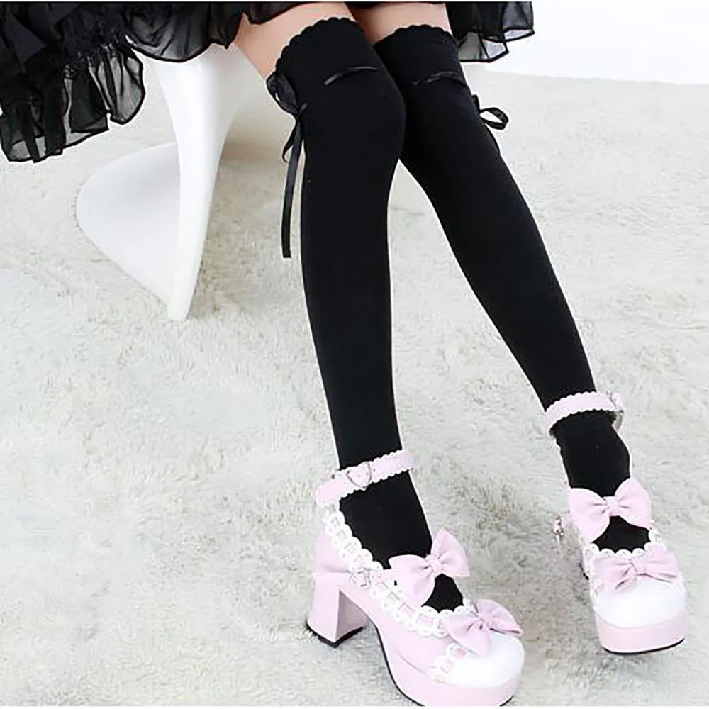Гольфы до бедра женские хлопковые однотонные носки с лентами Medias De Mujer Calze Calcetines Largos зимние теплые удобные 1 пара OY51
