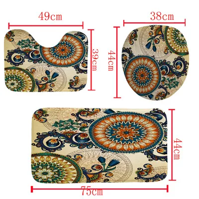 

2021 Hot Waterproof Bohemian Printed Pattern Shower Curtain Pedestal Rug Lid Toilet Cover Mat Bath Mat Set Bathroom Curtains