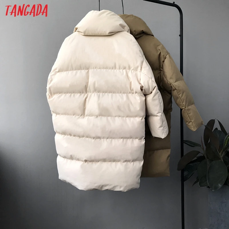 Tangada, Женские однотонные Длинные парки большого размера, толстые, с длинным рукавом, на пуговицах, с карманами, женское теплое корейское зимнее пальто, модное ATC02