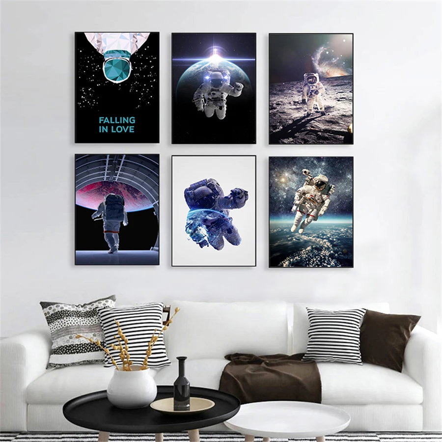Ракетка Запуск астронавт пространство ограничение холст картина для дома Луна