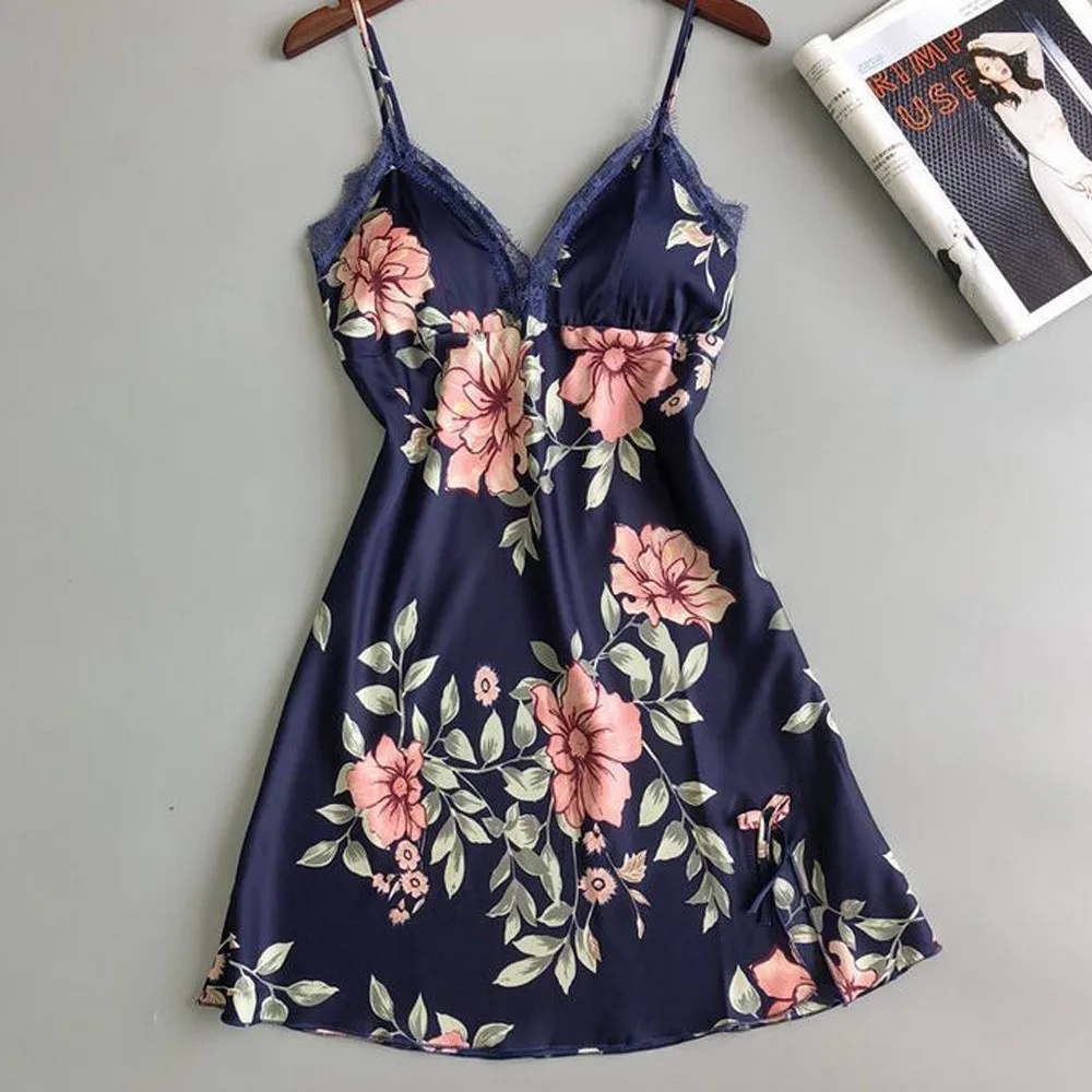 

Women Lace Sleepwear Robe Pyjama Night Gown Nightdress Ladies Spaghetti Strap Satin Sexy Solid Satin Lace Nightgowns Homewear