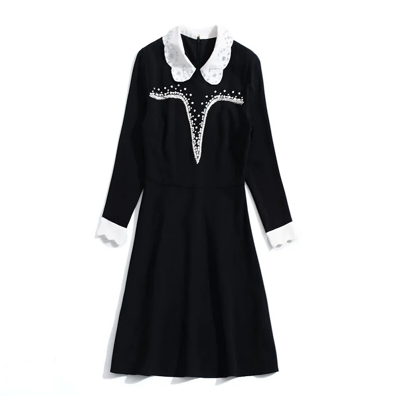 

Spring dress Office Lady 2021 new Women sexy Knee Length Celebrities Party Dress ladies High street Sweet beading dresses black