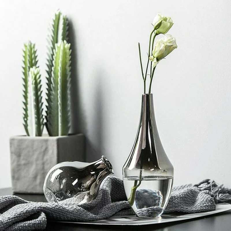 Стеклянная ваза для цветов в скандинавском стиле креативная Серебряная