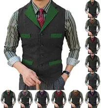 A Veste dos homens Steampunk Retro Slim Fit Jacket Lapela Bloco de Cor Colete Colete De Lã Quente жилетка мужская (2)