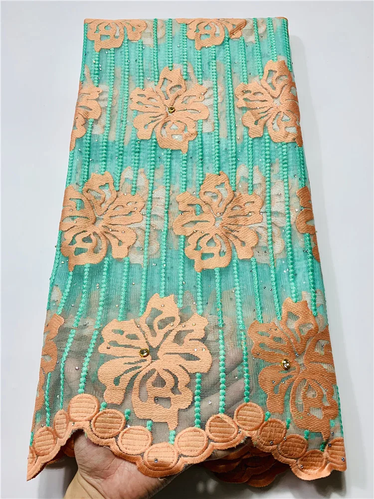 Новейшая французская кружевная ткань высокого качества синяя оранжевая