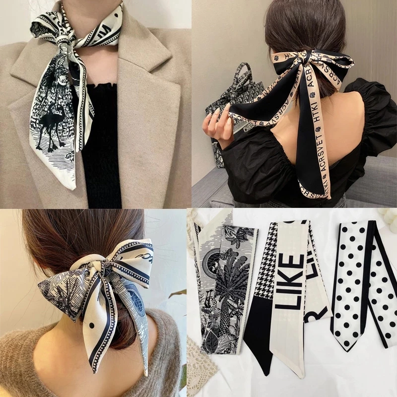

Fashion Retro Letters Hair Streamer Houndstooth French Ponytail Holder Multi-use Tassel Hair Bows Hair Bands Women Accessories