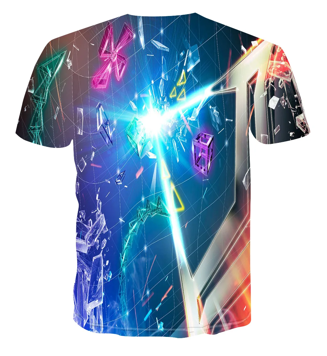 

The new 2021 3D digital printing color line couples leisure fashion trend short sleeve T-shirt summer Loose and comfortable