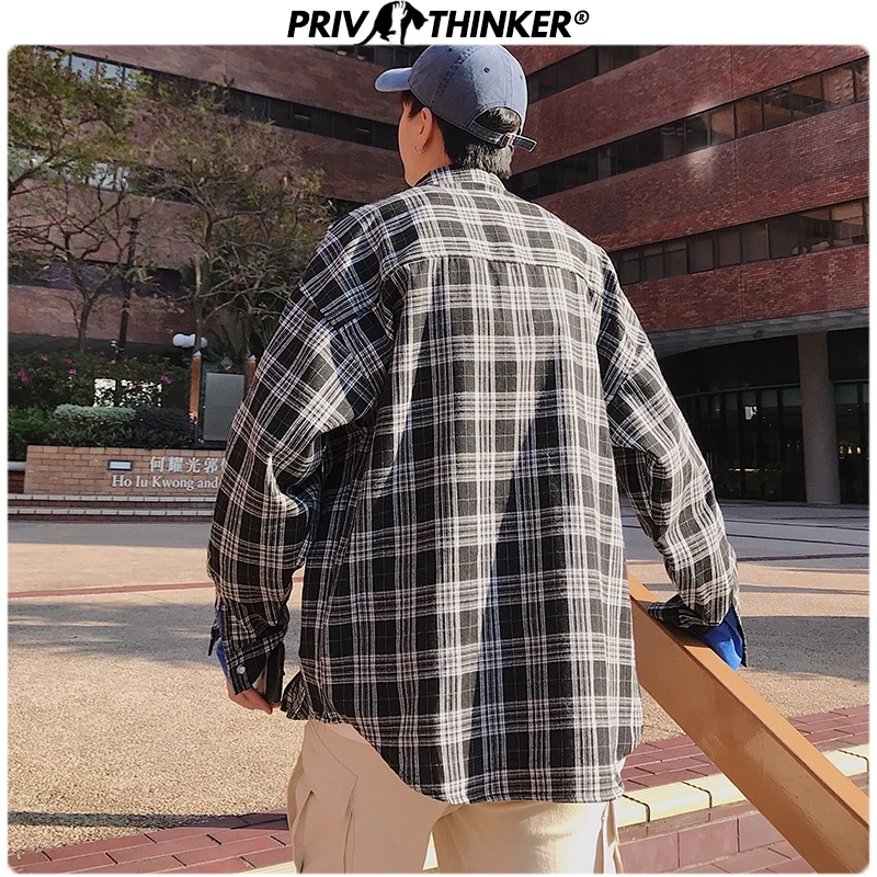 Мужская рубашка в клетку Privathinker Офисная Свободная с длинным рукавом 2020 | одежда