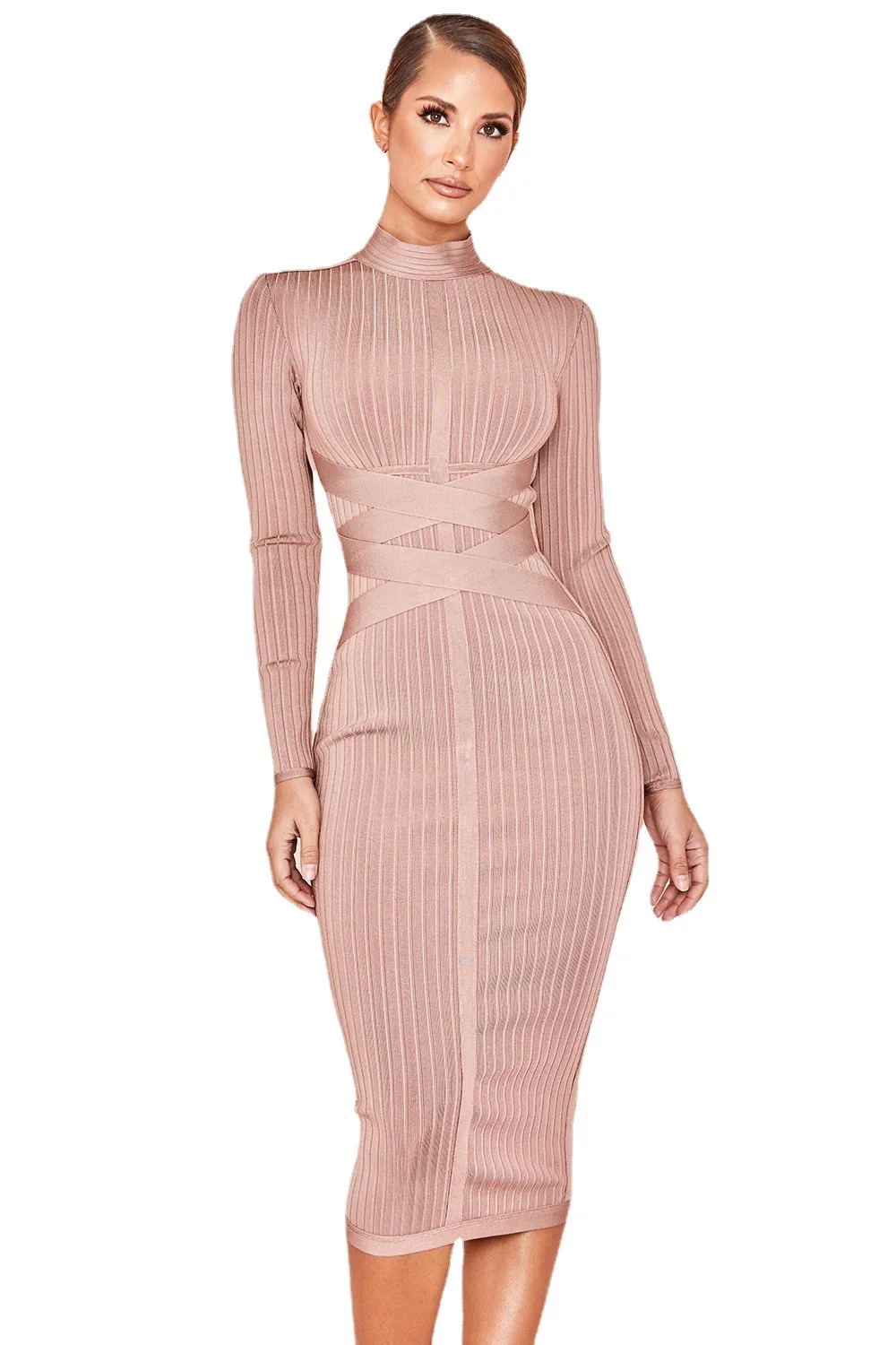 

2021 new autumn and winter women's wear tight long sleeve dress sexy bandage