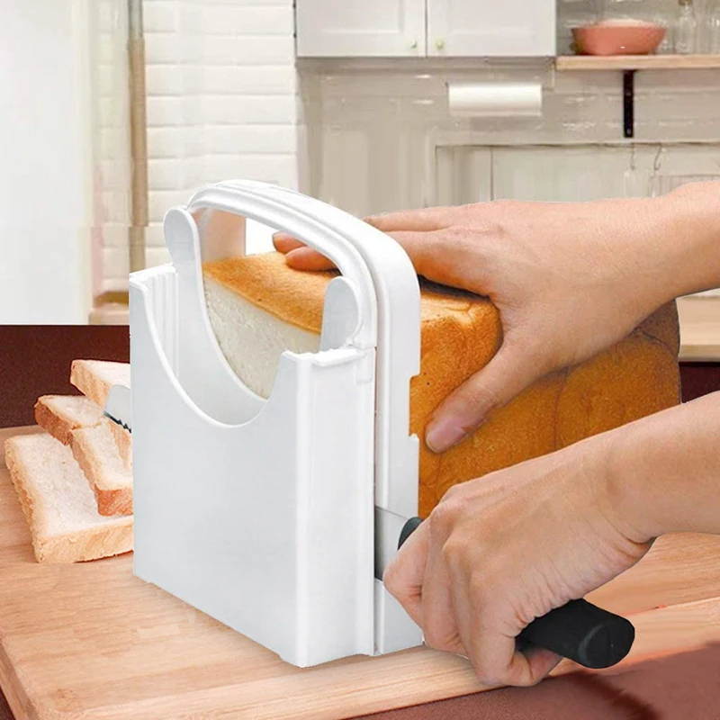 Folding Bread Slicer,Adjustable Bread Cutting Guide for Home bread ,Bagel Toast Loaf Slicer/Cutter,Bread Slicing Machine,White
