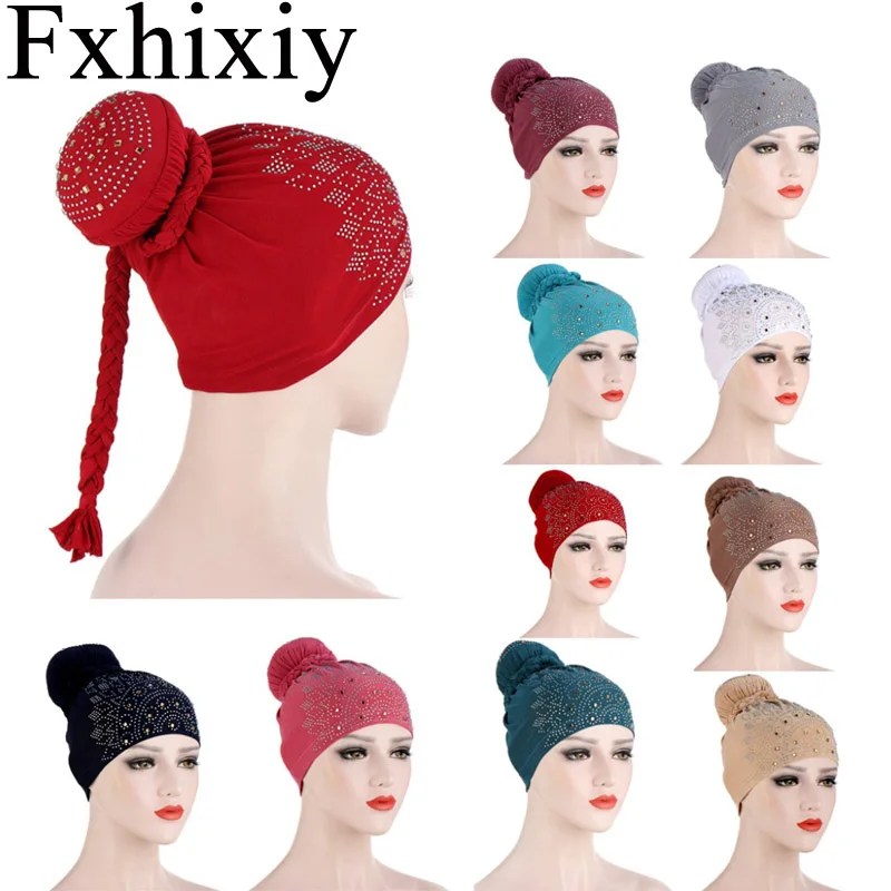 Новинка женские плетеные Стразы с пенькой Pre связанный парик Turban шапка после