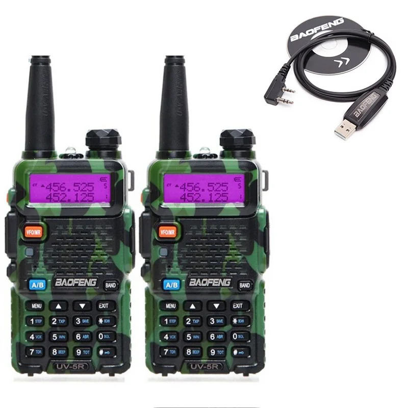camo add cable 2 шт. Baofeng UV-5R Портативная радиостанция 5 Вт 128CH VHF UHF Двухдиапазонная UV5R двухсторонняя радиостанция для охоты Ham CB радио - Цвет: camo add cable