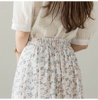 summer holiday style high waist pleated skirts floral print casual long skirt for women a line fashion ladies casual streetwear
