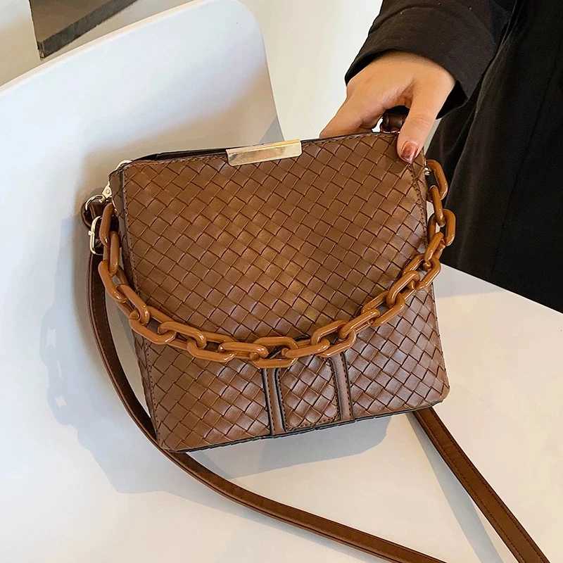

Solid Color Weave Crossbody Bags for Women 2020 High Quality PU Leather Women's Designer Handbags Travel Shoulder Messenger Bag
