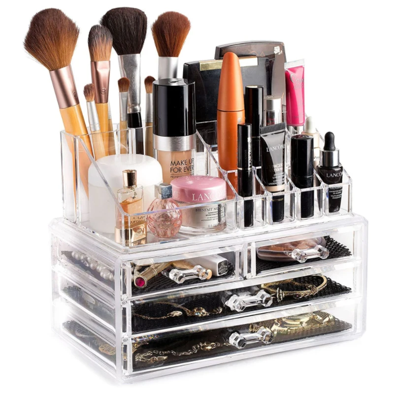 

Makeup Organizer Cosmetic Storage Box Transparent Plastic Box Organizador Acrylic Desktop Jewelry Bathroom Multifunctional