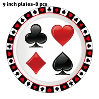 8pcs 9inch pocker card games theme disposable plates of tableware sets for welcome to las vegas happy birthday party decorations