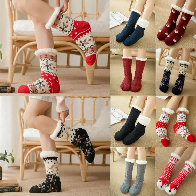 Рождественские женские домашние теплые скрученные носки осенние зимние мягкие