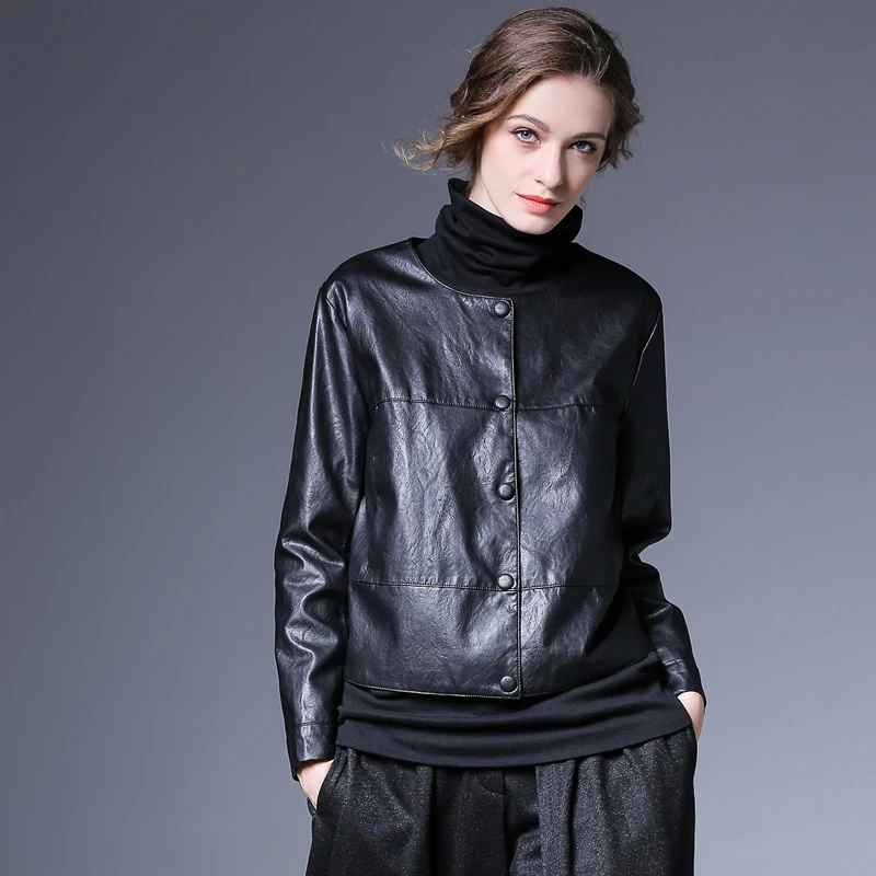 Новая весенняя женская мотоциклетная куртка из искусственной кожи черного и