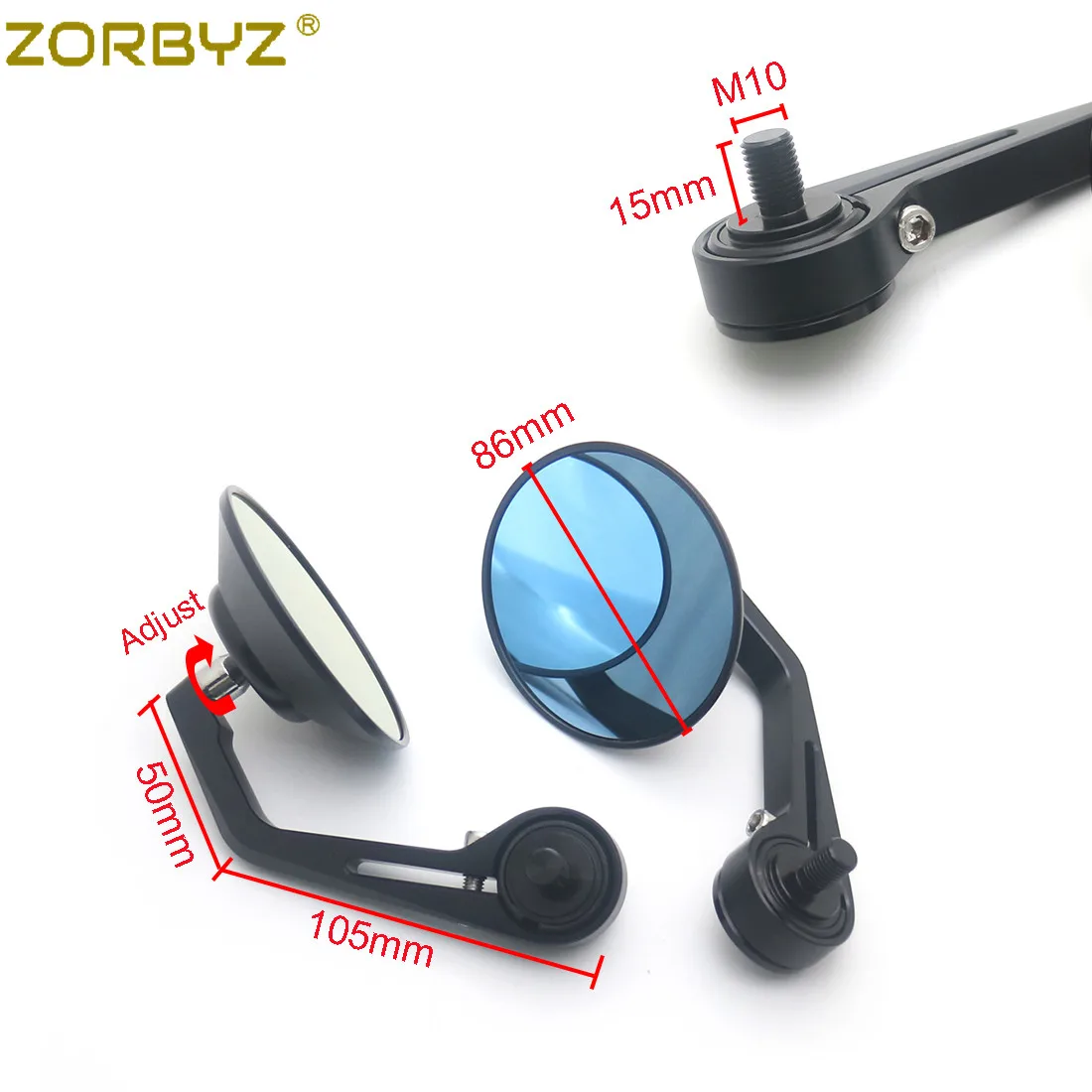 ZORBYZ 1 пара черное алюминиевое круглое боковое зеркало на руль мотоцикла с болтом