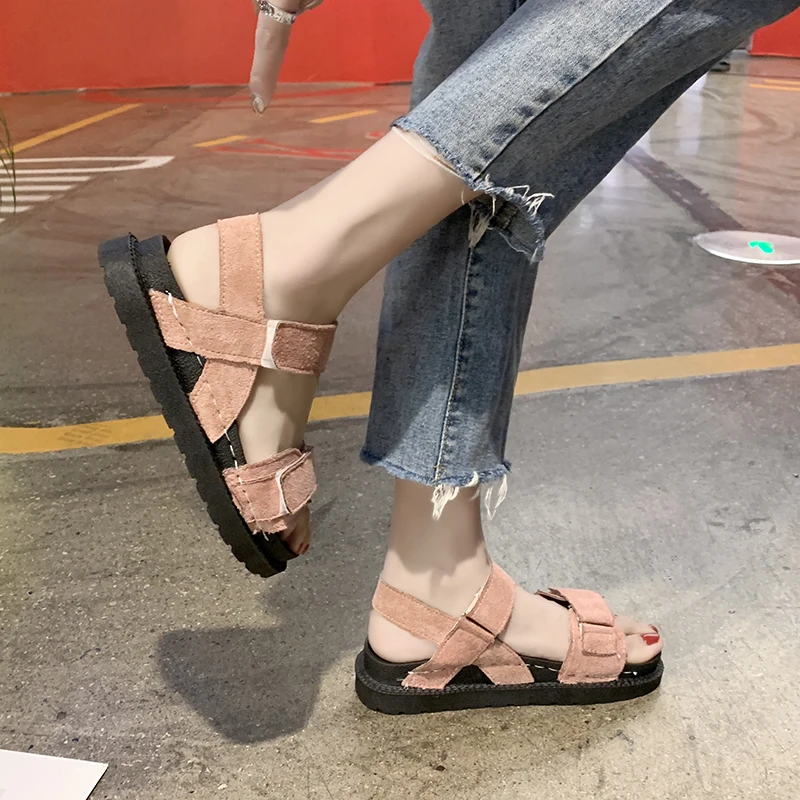 2020 летние замшевые сандалии гладиаторы для женщин Сандалии на плоской подошве
