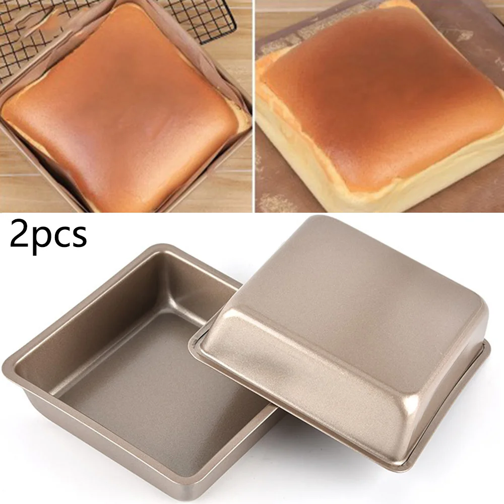 

2Pcs 4inch Square Cake Mold Nonstick DIY Baking Mould Pan Kitchen Supply Carbon Steel Chef Tray Microwave Oven Toast Tray