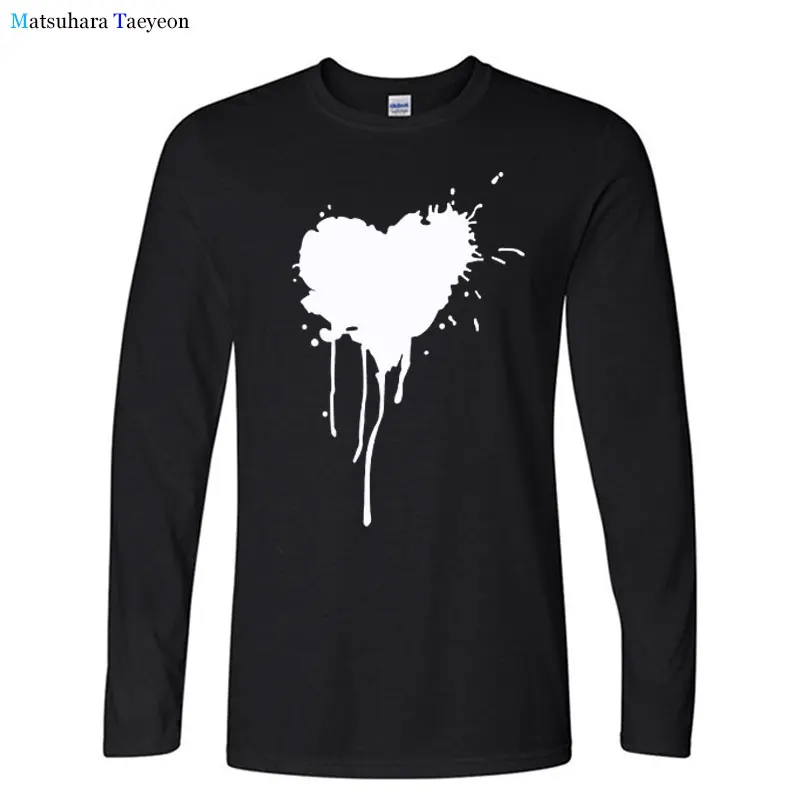 

Новинка, Модная хлопковая футболка в стиле ретро, мужские футболки с длинным рукавом и принтом в виде сердечек, повседневная мужская футбол...