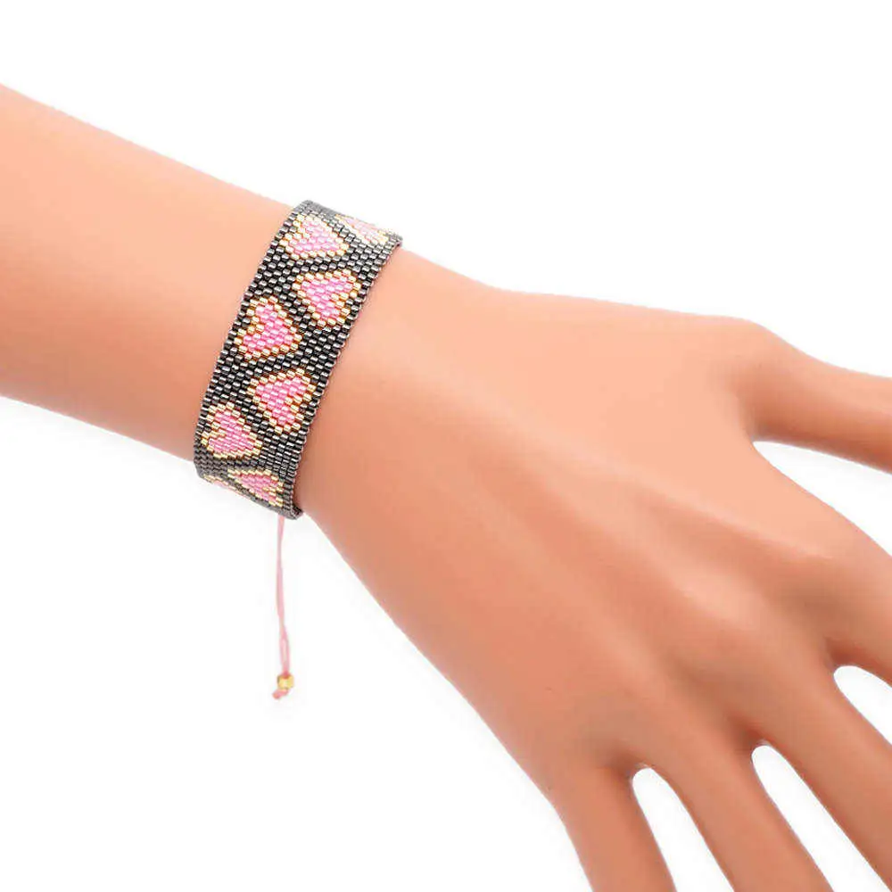Shinus MIYUKI браслет evil eye розовый браслет с сердцем Miyuki Joyeria летние ювелирные изделия с кисточками Pulseras Mujer Moda Boho ручной работы - Окраска металла: MI-B190084A