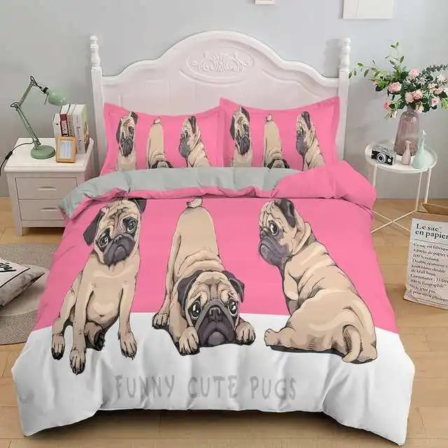 Детское постельное белье с мультяшным Мопсом комплект пододеяльником и