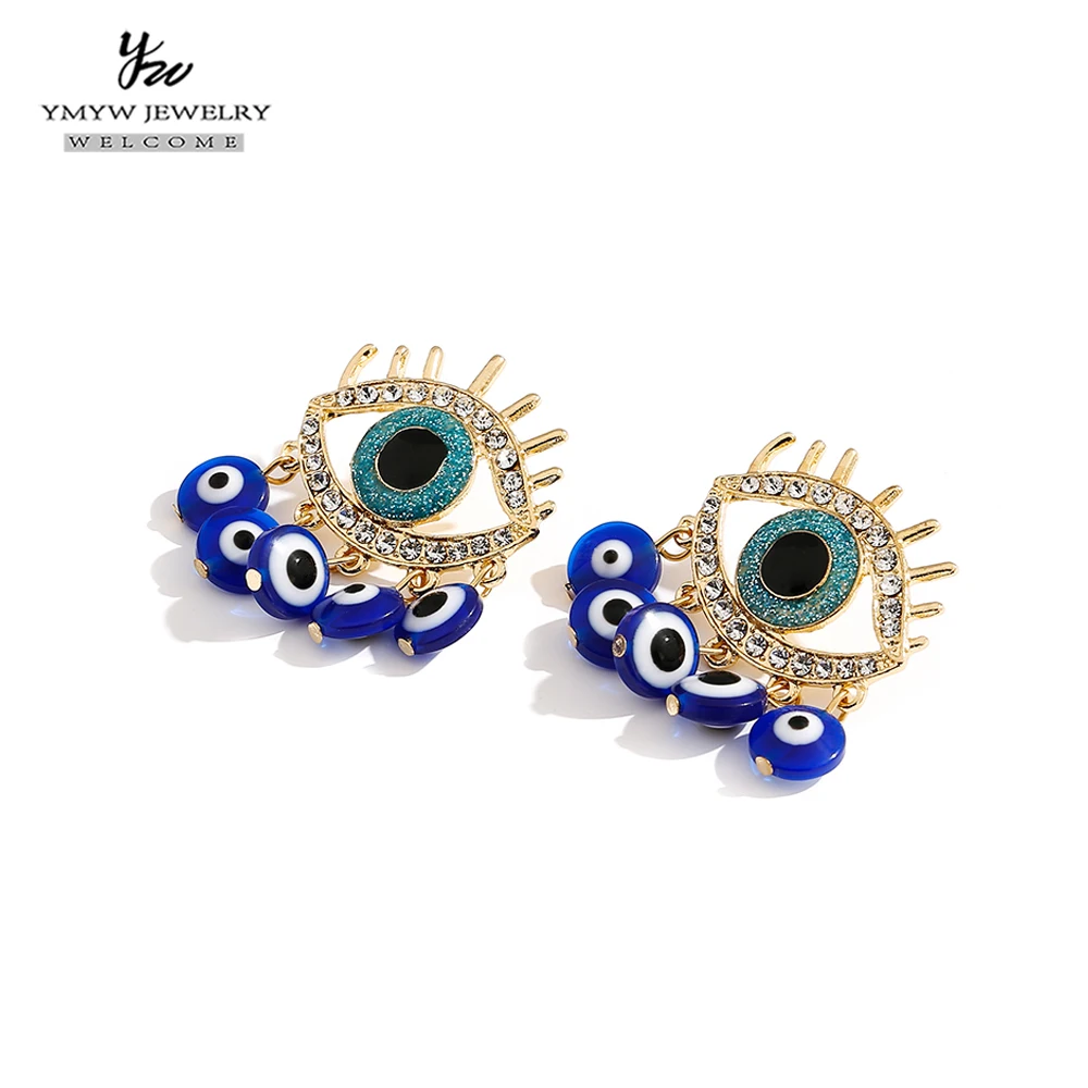 YMYW трендовые висячие серьги с голубыми глазами роскошные бусины со стразами из