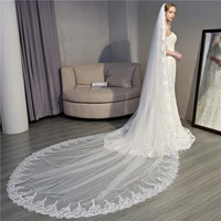 nzuk whiteivory wedding veils long full lace edge applique cathedral bridal veil with comb velo de novia vail