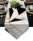 Бегунок для стола с мраморной текстурой, белый, черный квадратные линии, металлическая Сращивание, украшения для домашней вечеринки скатерть