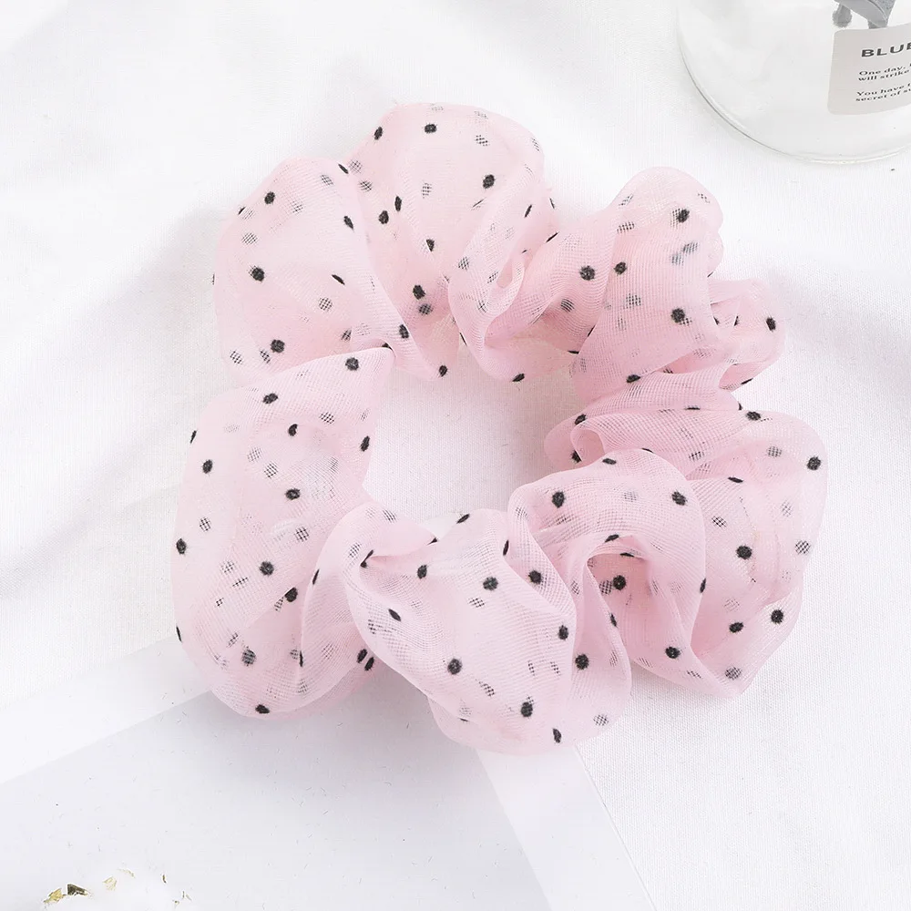 

Transparent Chiffon Scrunchie Fairy Organza women Dot Plaid Elastic Hair Band Ponytail Holder Hair Ties Girls Hair Accessories