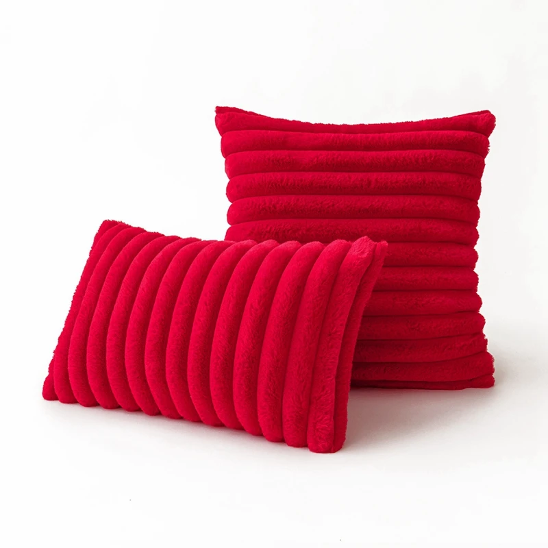 

Inyahome Christmas Lumbar Pillow Covers Decorative Plush Faux Fur Fuzzy Striped Soft Pillow Cover Cute Soft for Sofa Living Room