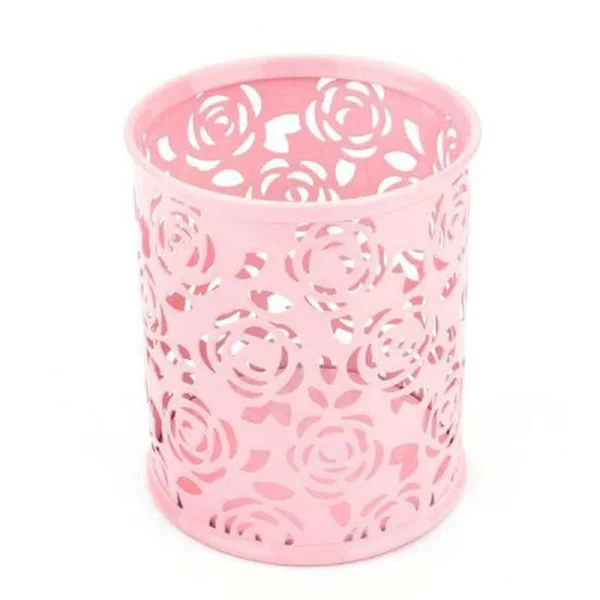 

Metal Pen Pot Rose Flower Hollow Pencil Holder Container Organizer )