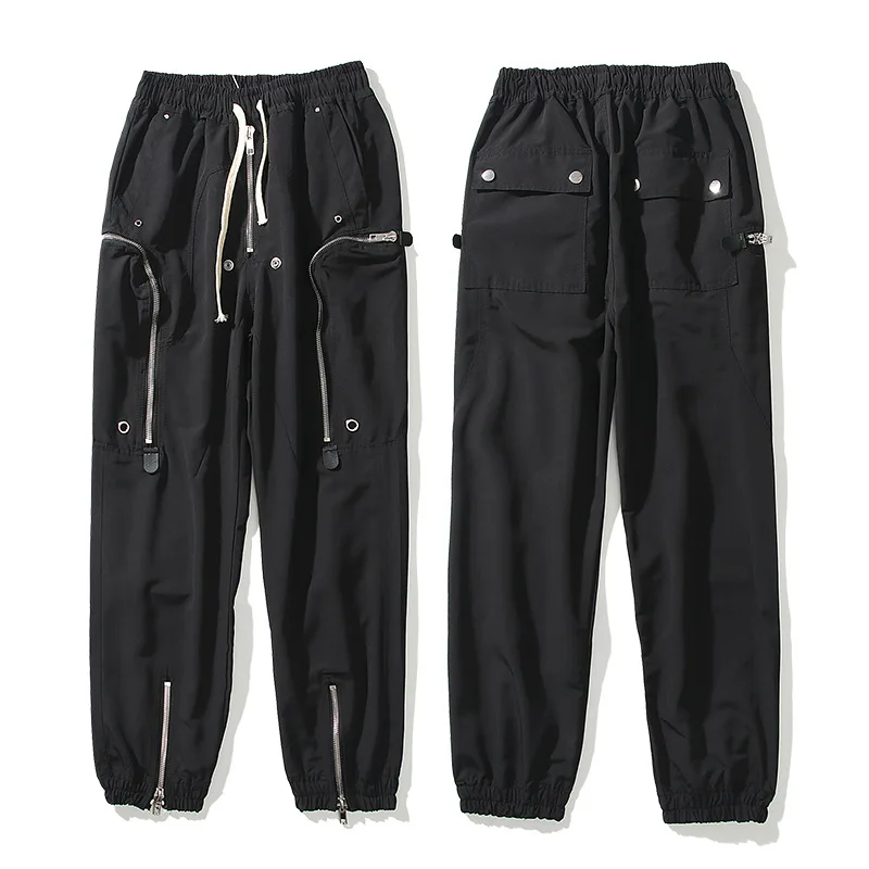 

2021 Korean style high street Diablo function zipper pants with strapping rope stretch leisure slim trousers