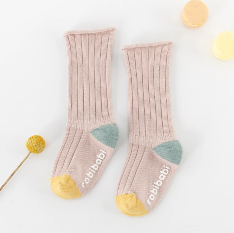 

Children Baby Knee High Socks Soft Warm Color Block Cable Knit Stockings with Grips for Little Boys and Girls Gift