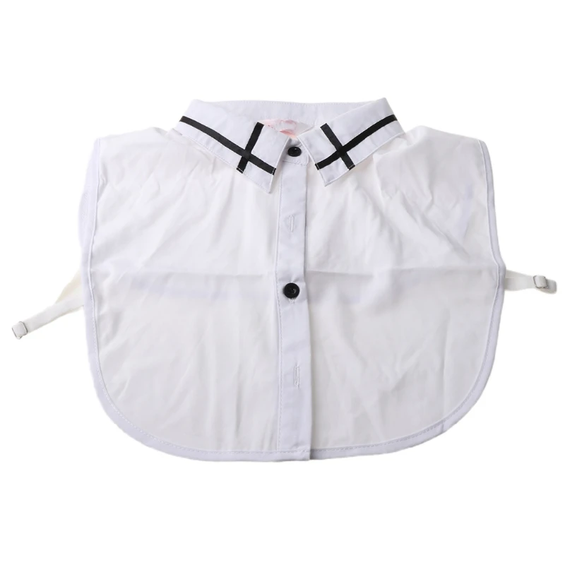 

Office Lady Black Cross Stripes Lapel Detachable Half-Shirt Blouse Womens Decorative Adjustable Button Down Fake Collar