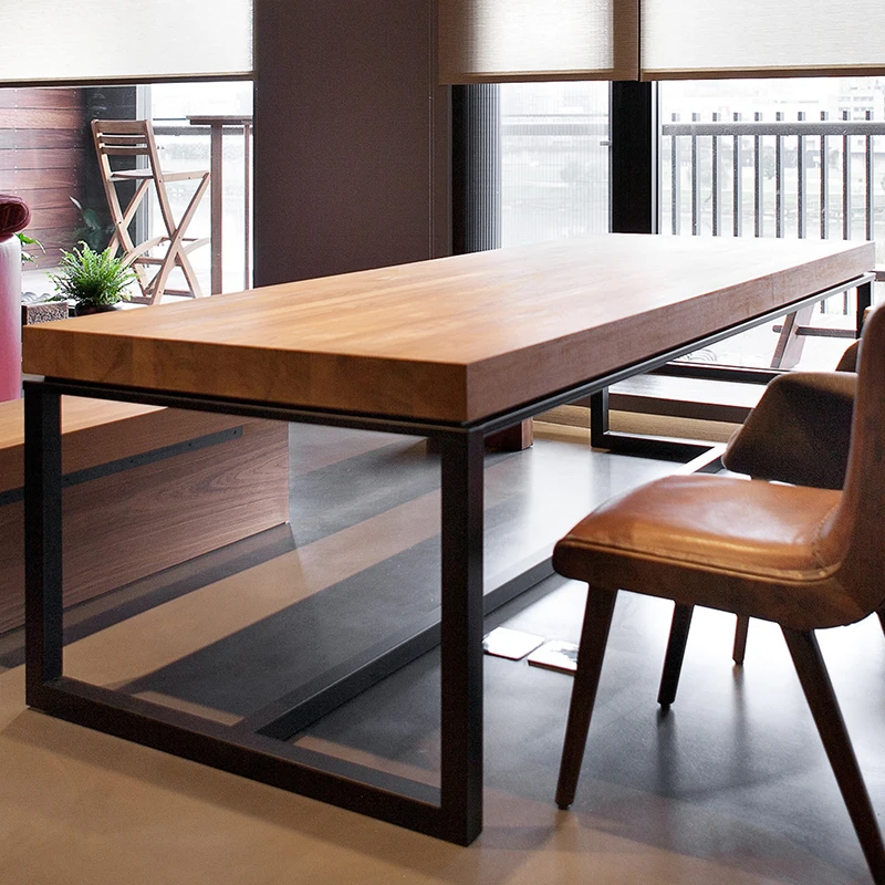 Винтажный обеденный стол из кованого железа в стиле ретро лофт деревянный и стул