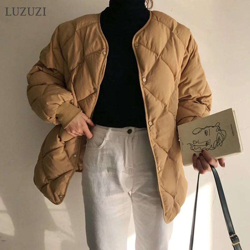 LUZUZI новые зимние модные куртки Женская Повседневная однотонная Верхняя одежда Топы простые свежие Стильные теплые женские пальто свободная плотная парка